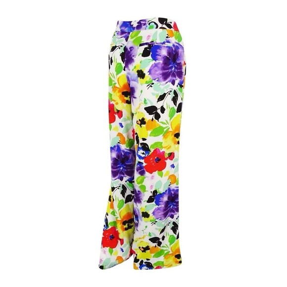 $298 Ralph Lauren Floral Hawaiian Flower Wide Leg Silky Summer Dress Pants 8P - Picture 3 of 16